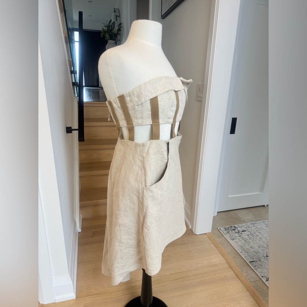 Chloé Comme Paris Linen Dress Cutout Strap Dress Natural Beige – Size 2